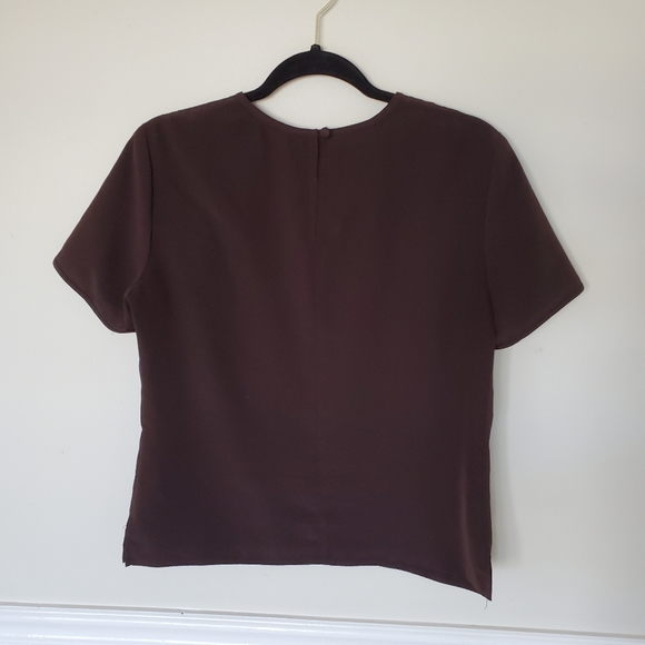 Vtg Liz Claiborne Brown Short Sleeve Round Neck Blouse Size 6 - Picture 6 of 16